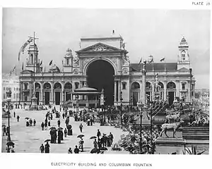 The Electricity Building on the Court of Honor, 1893 World's Columbian Exposition, Chicago. Designed by Henry Van Brunt