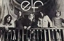 Elf in 1974. L-R: Steve Edwards, Craig Gruber, Gary Driscoll, Ronnie James Dio, and Micky Lee Soule.