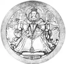 Design for the obverse of a Great Seal of Ireland (never made) c. 1584. Hilliard drawings are rare.