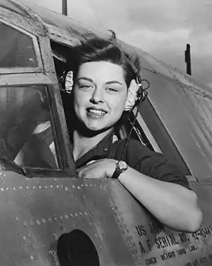 Image 27Photograph of Rockford pilot Elizabeth L. Gardner with the WASPs at Harlingen Army Air Field, Texas.Image credit: U.S. Dept. of the Air Force (photograph); National Archives Catalog (digital file); Junkyardsparkle, Hohum, Bammesk (digital retouching) (from Portal:Illinois/Selected picture)