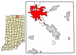 Location of Elkhart in Elkhart County, Indiana.