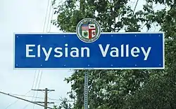 Elysian Valley neighborhood signlocated on Riverside Drive at Egret Park