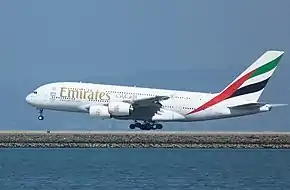 A double-decker plane landing