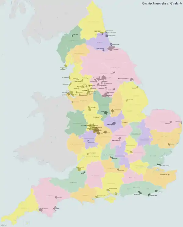 Map of County Boroughs Prior to Abolition in 1974