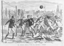 Image 8From 1866 to 1883, the laws provided for a tape between the goalposts (from Laws of the Game (association football))