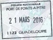 Entry stamp at the port of Pointe-à-Pitre (Guadeloupe) in a Swedish passport