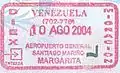 Entry stamp to Santiago Mariño Intl. Airport; Margarita Island, Venezuela