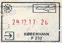 Entry stamp for air travel, issued at Copenhagen Airport