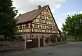 Old half-timbered farmhouse in the street "Sebastianstraße"