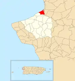 Location of Espinar within the municipality of Aguada shown in red