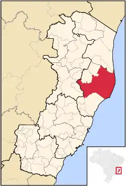 Location of Linhares in the State of Espírito Santo