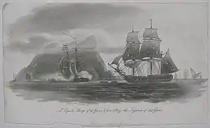 Espoir and Liguria, with Gibraltar in the background, Nicholas Pocock, 1801