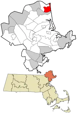 Location in Essex County and the state of Massachusetts.