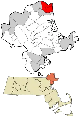 Location in Essex County and the state of Massachusetts.