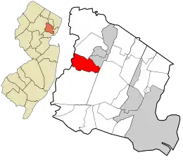 Location of Roseland in Essex County, New Jersey (left) and of Essex County in New Jersey (right)