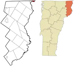 Location in Essex County and the state of Vermont.