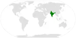Map indicating locations of India and Eswatini