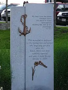 Photograph of memorial monument for 2005 Ethan Allen sinking