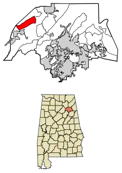 Location of Bristow Cove in Etowah County, Alabama.