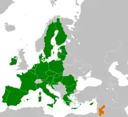 Map indicating locations of European Union and Jordan