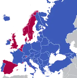Image 11A map of Europe exhibiting the continent's monarchies (red) and republics (blue) (from Monarch)