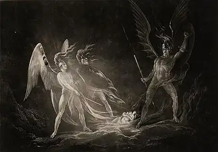 Eve's Dream, Satan Aroused, from Paradise Lost (1824–1827) mezzotint, plate, 14 × 20.2&nbsp;cm. Museum of Fine Arts, Houston