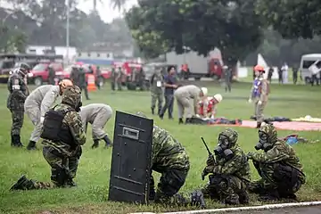 Brazilian troops prepared for biological warfare.