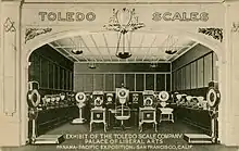 Exhibit of the Toledo Scale Company at the Palace of Liberal Arts of the Panama-Pacific Exposition in San Francisco, California, approximately 1915