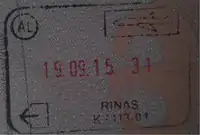 Exit stamp for air travel, issued at Tirana Airport