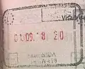 Exit stamp for road travel, issued at Nida