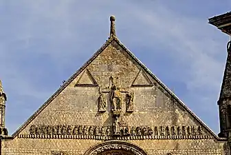 Romanesque pediment of the Abbaye Saint-Jouin de Marnes, Saint-Jouin-de-Marnes, Deux-Sèvres, France
