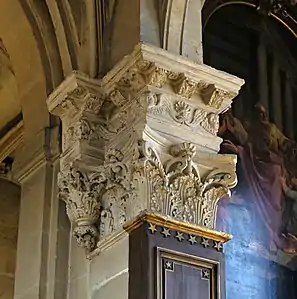 Classical column capital in choir