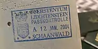 Liechtenstein passport stamp issued on 12 January 2004