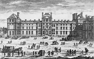 The Louvre western front ca.1665, by Gabriel Perelle, with the Pavillon du Roi on the right