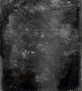 Failed image attempt by John W Draper from the box containing his early efforts at making daguerreotypes at NYU in the  fall of 1839
