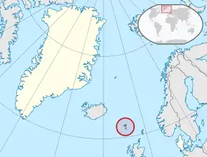 Location of&nbsp;the&nbsp;Faroe Islands&nbsp;(red; circled)in the Kingdom of Denmark&nbsp;(beige)