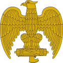 Eagle perched on fasces as adorned on caps and helmets of Fascist Italy
