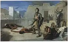 Episodios de la Conquista: La matanza de Cholula ("Episodes of the Conquest [of Mexico]: The Massacre of Cholula", Oil on Canvas, 1877). Held at the Museo Nacional de Arte.