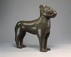 Figure of a leopard; 1550-1680; bronze; height: 39.4&nbsp;cm (15.mw-parser-output .frac{white-space:nowrap}.mw-parser-output .frac .num,.mw-parser-output .frac .den{font-size:80%;line-height:0;vertical-align:super}.mw-parser-output .frac .den{vertical-align:sub}.mw-parser-output .sr-only{border:0;clip:rect(0,0,0,0);clip-path:polygon(0px 0px,0px 0px,0px 0px);height:1px;margin:-1px;overflow:hidden;padding:0;position:absolute;width:1px}1⁄2 in.); Metropolitan Museum of Art (New York City)