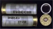 Fiocchi 12-gauge rubber buckshot: containing 15, 8.3&nbsp;mm, .58 gram rubber pellets, with a muzzle velocity of 790 fps.