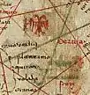 Map detail showing the Serbian flag of arms, Angelino Dulcert (1339)