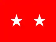 Rank flag of a major general in the United States Army. The flag of a major general of the Army Medical Department has a maroon background; the flag of a chaplain (major general) has a purple background.