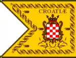 The Kingdom of Croatia under Habsburg Rule (1830). A yellow swallow-tailed flag with the Croatian Coat of arms on it.