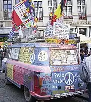 Peace symbols and flowers were an aesthetic of the counterculture and hippie movements of the 1960s.