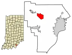 Location of Galena in Floyd County, Indiana.