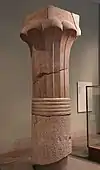 Fragments of a palm column; 2353-2323 BC; granite; diameter beneath the ropes of the neck 80.85&nbsp;cm (31.mw-parser-output .frac{white-space:nowrap}.mw-parser-output .frac .num,.mw-parser-output .frac .den{font-size:80%;line-height:0;vertical-align:super}.mw-parser-output .frac .den{vertical-align:sub}.mw-parser-output .sr-only{border:0;clip:rect(0,0,0,0);clip-path:polygon(0px 0px,0px 0px,0px 0px);height:1px;margin:-1px;overflow:hidden;padding:0;position:absolute;width:1px}13⁄16 in.); Metropolitan Museum of Art