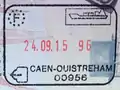 Exit stamp for sea travel, issued at Port of Caen-Ouistreham