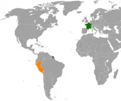 Map indicating locations of France and Peru