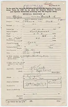 A government document detailing McGee's medical record when he enlisted in the Canadian military in 1914.