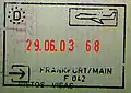 Entry stamp for air travel, issued at Frankfurt Airport